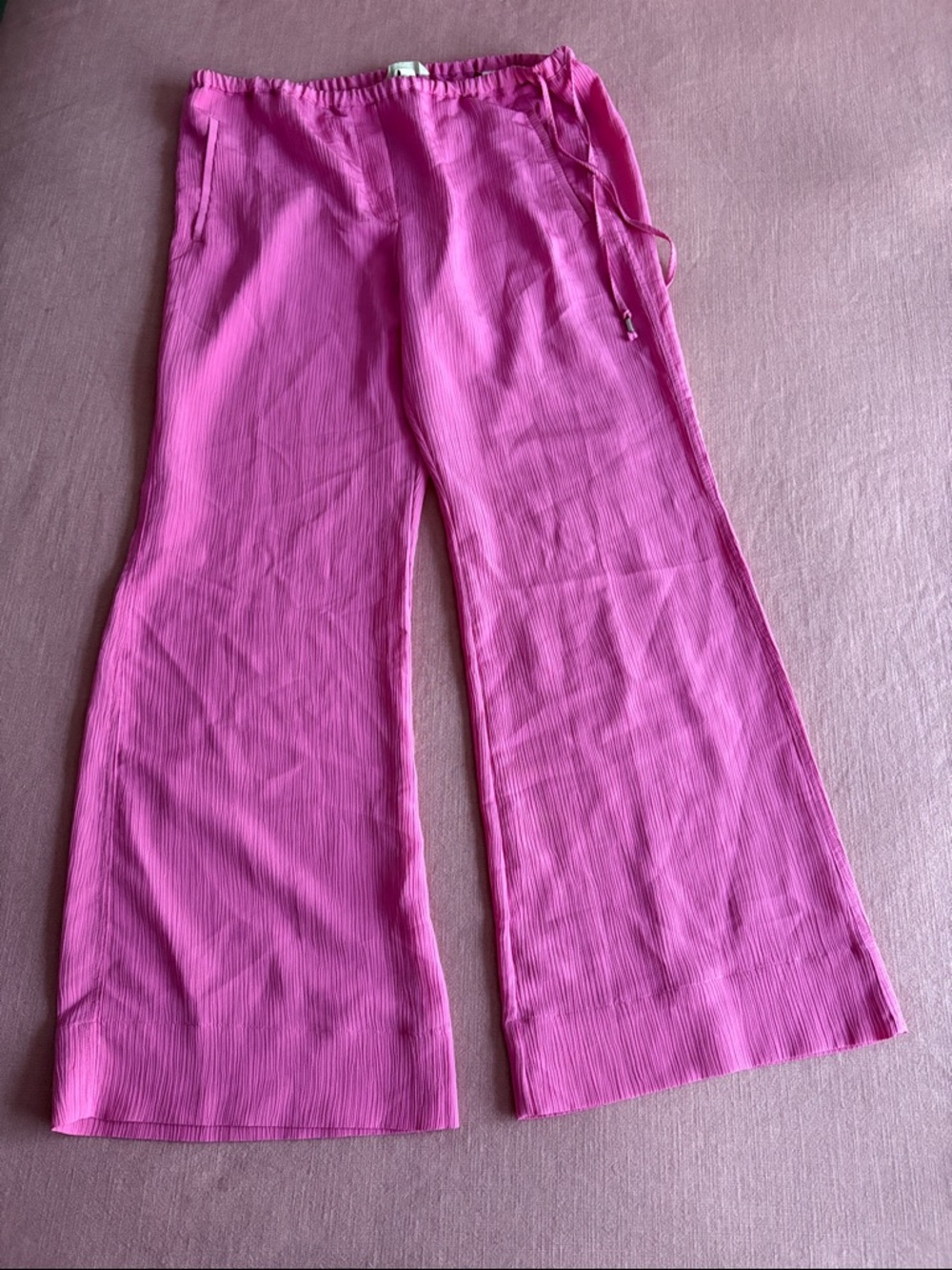 Pink Wide-Leg Pleated Pants